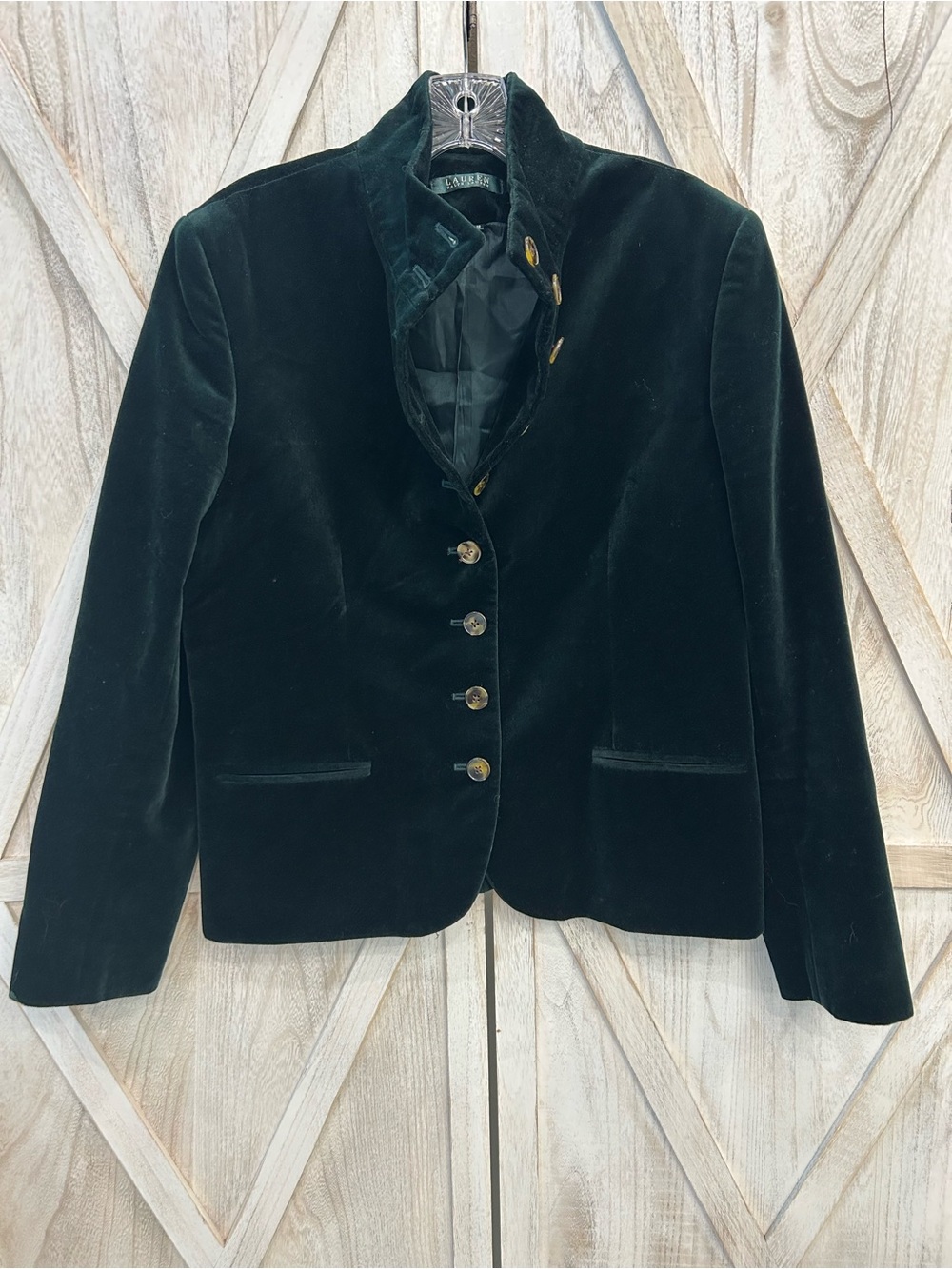 Ralph Lauren Dark Green Velvet Button-Front Blazer